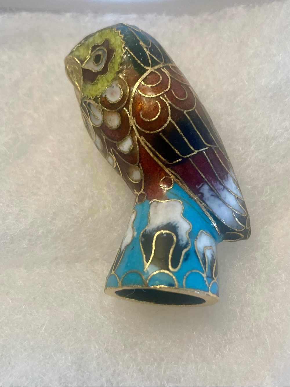 Cloisonné  Owl Figure Multicolor 2 inches Vintage
